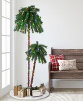 Puleo 6FT Pre-Lit Double Trunk Artificial Palm Tree