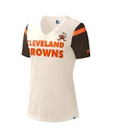 Women's Starter Cream Cleveland Browns Kick Start V-Neck T-shirt