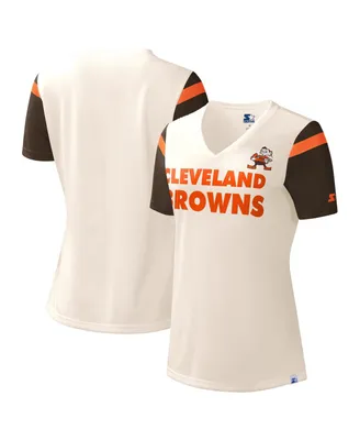 Women's Starter Cream Cleveland Browns Kick Start V-Neck T-shirt