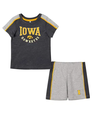 Infant Boys and Girls Colosseum Black, Heather Gray Iowa Hawkeyes Norman T-shirt Shorts Set