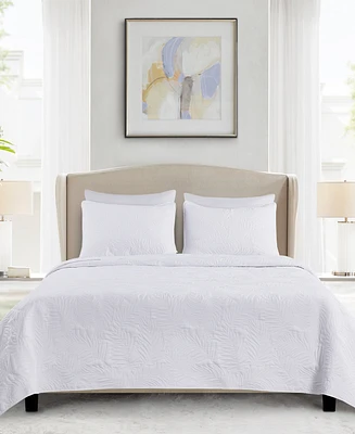 Closeout! Videri Home Coastal Palm Embroidered 3-Piece Quilt Set, King