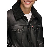 Levi's Men's Sherpa-Trim Faux-Leather Trucker Jacket