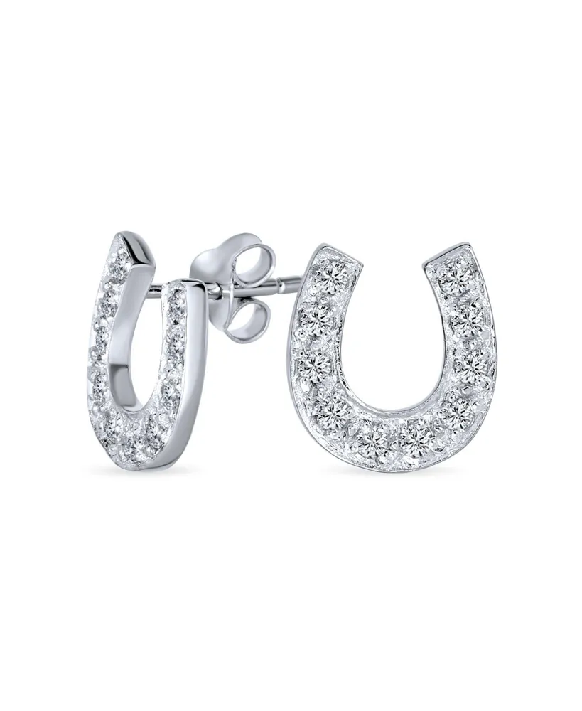 Bling Jewelry Good Luck Horseshoe Equestrian Cubic Zirconia Pave Cz Stud Earrings For Women Graduation Sterling Silver