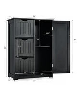 Costway Bathroom Floor Cabinet Side Storage with 3 Drawers and 1 Cupboard