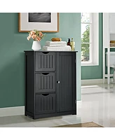 Costway Bathroom Floor Cabinet Side Storage with 3 Drawers and 1 Cupboard