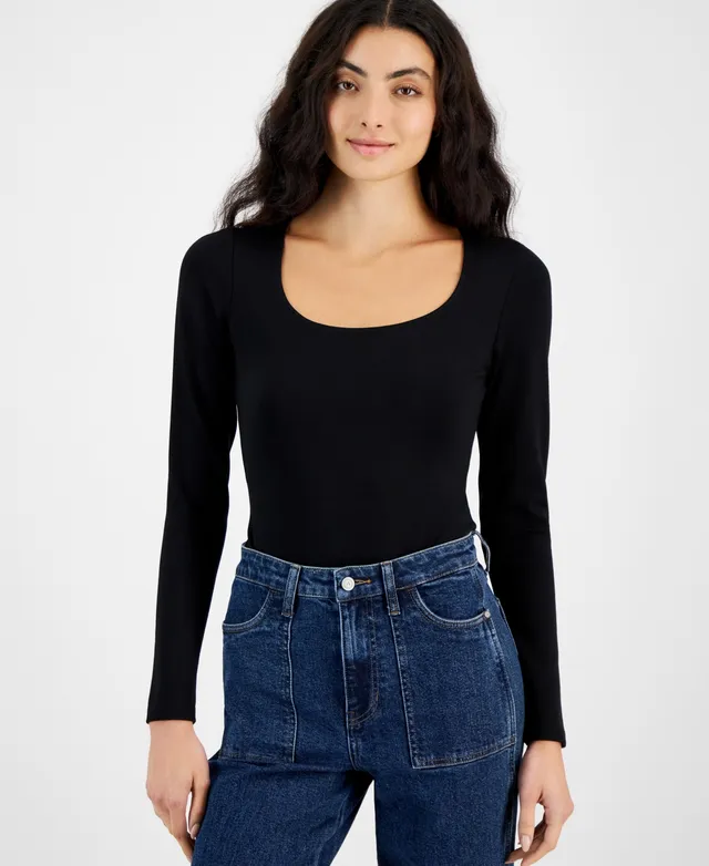 And Now This Women's Ponte-Knit Long-Sleeve Scoop-Neck Bodysuit, Created  for Macy's