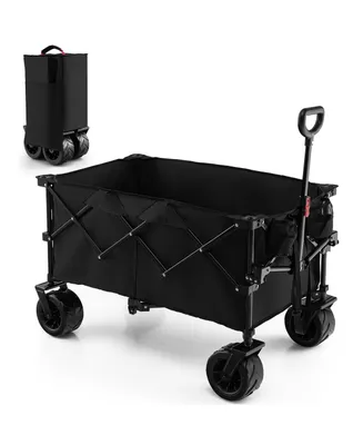 Folding Collapsible Wagon Utility Garden Cart w/ Wide Wheels Adjustable Handle