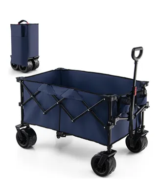 Costway Folding Collapsible Wagon Utility Garden Cart w/ Wide Wheels Adjustable Handle