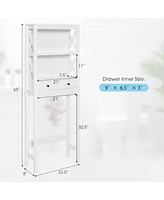Over the Toilet Storage Rack Bathroom Space Saver with 2 Open Shelves & Drawers