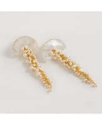 Hakuro Mother Of Pearl And Pearl Long Drops Earrings