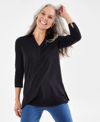 Style & Co Petite Collared 3/4-Sleeve Top, Created for Macy's
