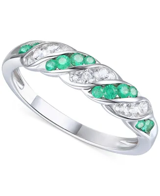 Emerald (1/5 ct. t.w.) & Diamond Swirl Band Sterling Silver (Also Ruby Sapphire)