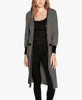 Belldini Women's Black Label Striped Button-Front Duster Sweater