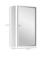 Homcom Bathroom Mirrored Cabinet, Vertical 16" x 24" Stainless Steel Frame Medicine Cabinet, Wall-Mounted Storage Organizer with Single Door