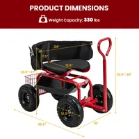 Rolling Garden Cart Height Adjustable Scooter with Swivel Seat & Tool Storage