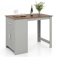 Costway Bar Table 35.5'' Counter Height Dining Table with Storage Cabinet & Drawer