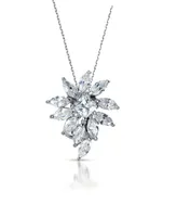 Genevive Sterling Silver White Gold Plated Bursting marquise Design Pendant