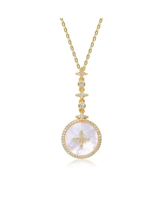 Genevive Sterling Silver 14K Gold Plated and Cubic Zirconia Round Spring Ring Pendant Necklace