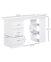 Homcom 47" Modern Home Office Computer Desk Bookcase Combo Writing Table Workstation with 3 Drawer and Storage Shelf - White