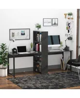 Homcom 88" Extra Long 2-Person Computer Desk with Storage Shelves Combo, Double Workstation Storage Study Writing Table for Home Office, Bookshelf, Bl