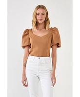 English Factory Women's Scuba Puff Sleeve Top