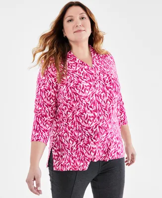 Style & Co Plus Printed Johnny-Collar Knit Tunic Top, Created for Macy's