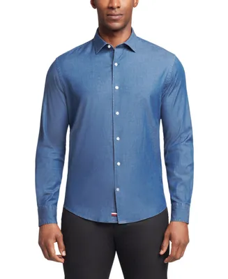 Tommy Hilfiger Men's Flex Regular Fit Washed Stretch Untucked Length Dress Shirt
