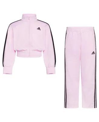 adidas Little Girls Zip Front Fashion Tricot Jacket and Pants, 2 Piece Set