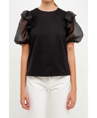 English Factory Women's Organza Sleeve Blouse Top