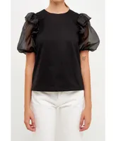 English Factory Women's Organza Sleeve Blouse Top