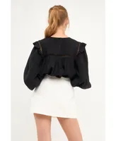 English Factory Women's Ruffled Lace Insert Blouse