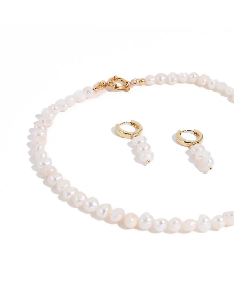 Joey Baby 18K Gold Plated Freshwater Pearls -Jackie Necklace & Jackie Earrings Set For Women