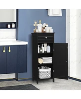 Costway Bathroom Floor Cabinet Wooden Storage Organizer Free-Standing w/ Drawer & Shelf
