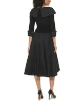 Jessica Howard Women's Portrait-Collar Combo Midi Dress