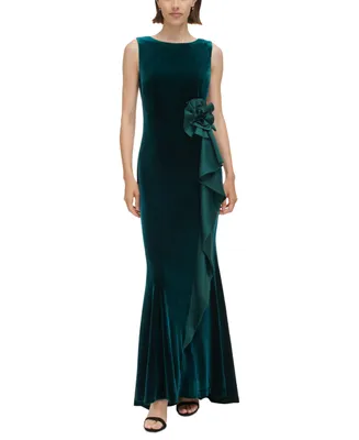 Jessica Howard Women's Rosette Waterfall-Ruffle Gown