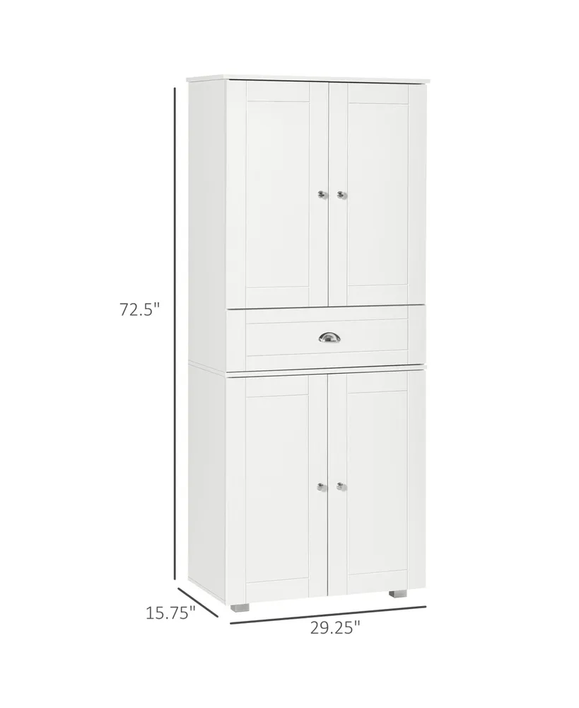 Homcom 72" Freestanding Kitchen Pantry Cabinet with 2 Large Double Door Cabinets and 1 Center Drawer, White