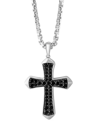 Effy Men's Black Spinel Cross 22" Pendant Necklace (1-1/5 ct. t.w.) in Sterling Silver