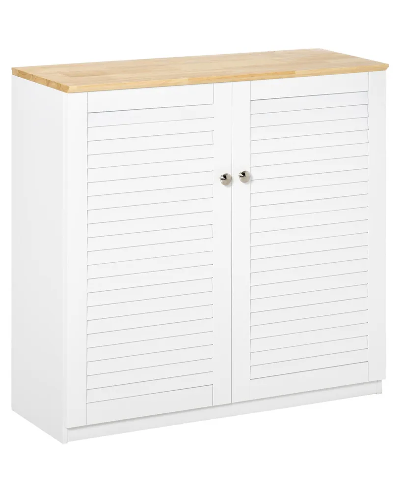 Homcom Sideboard Buffet Cabinet, Kitchen Cabinet, Coffee Bar Cabinet with Double Louvered Doors and Adjustable Shelf for Living Room, Hallway, White
