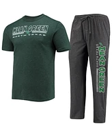 Men's Concepts Sport Heathered Charcoal, Kelly Green North Texas Mean Meter T-shirt and Pants Sleep Set