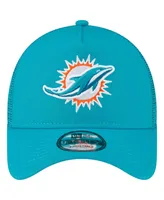 Men's New Era Aqua Miami Dolphins A-Frame Trucker 9FORTY Adjustable Hat