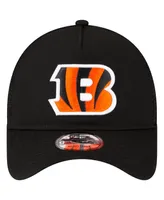 Men's New Era Black Cincinnati Bengals A-Frame Trucker 9FORTY Adjustable Hat