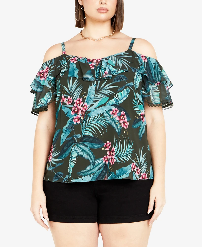 City Chic Plus Phoebe Print Top