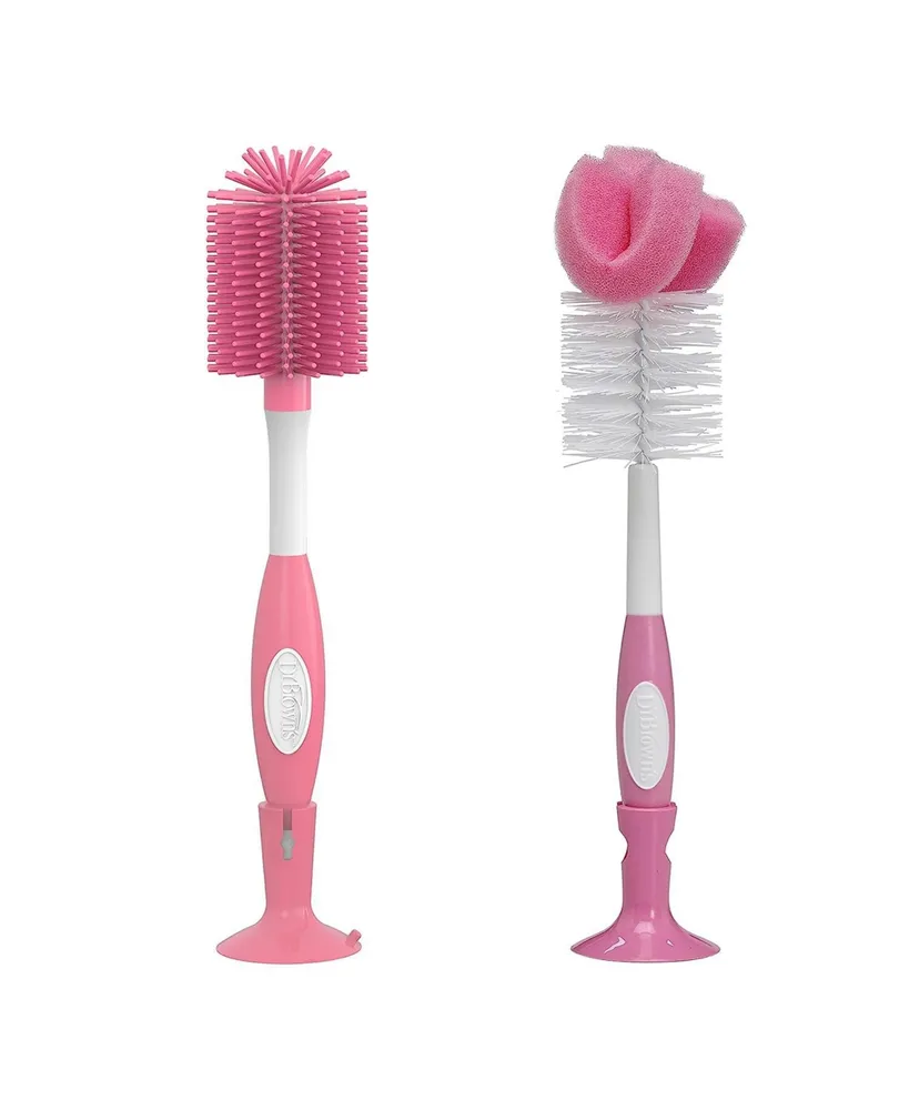 Dr. Brown's Baby Bottle and Nipple Brush Soft Touch and Sponge Brush, Pink, 2 Pack
