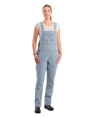 Berne Women's Long Vintage Washed Flex Hickory Stripe Bib Overall