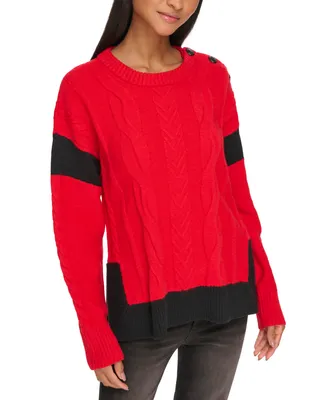 Karl Lagerfeld Paris Women's Colorblocked Cable-Knit Sweater