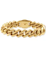 Blackjack Men's Cubic Zirconia-Accented Curb Link Chain Bracelet in Gold-Tone Ion-Plated Stainless Steel - Gold