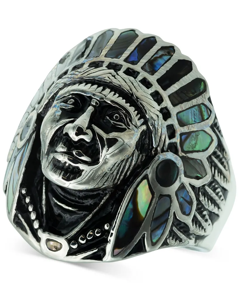 Blackjack Men's Abalone Chief Ring in Stainless Steel