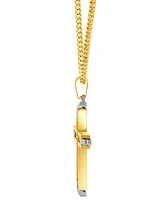 Blackjack Men's Franco Link Inlay Cross Pendant Necklace in Sterling Silver & Yellow Ion-Plated Stainless Steel - Gold