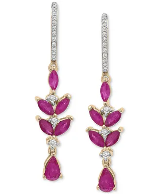 Ruby (1-5/8 ct. t.w.) & Diamond (1/8 ct. t.w.) Drop Earrings in 14k Gold