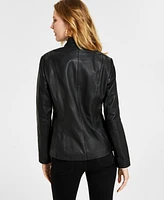 Cole Haan Womens Petite Leather Coat